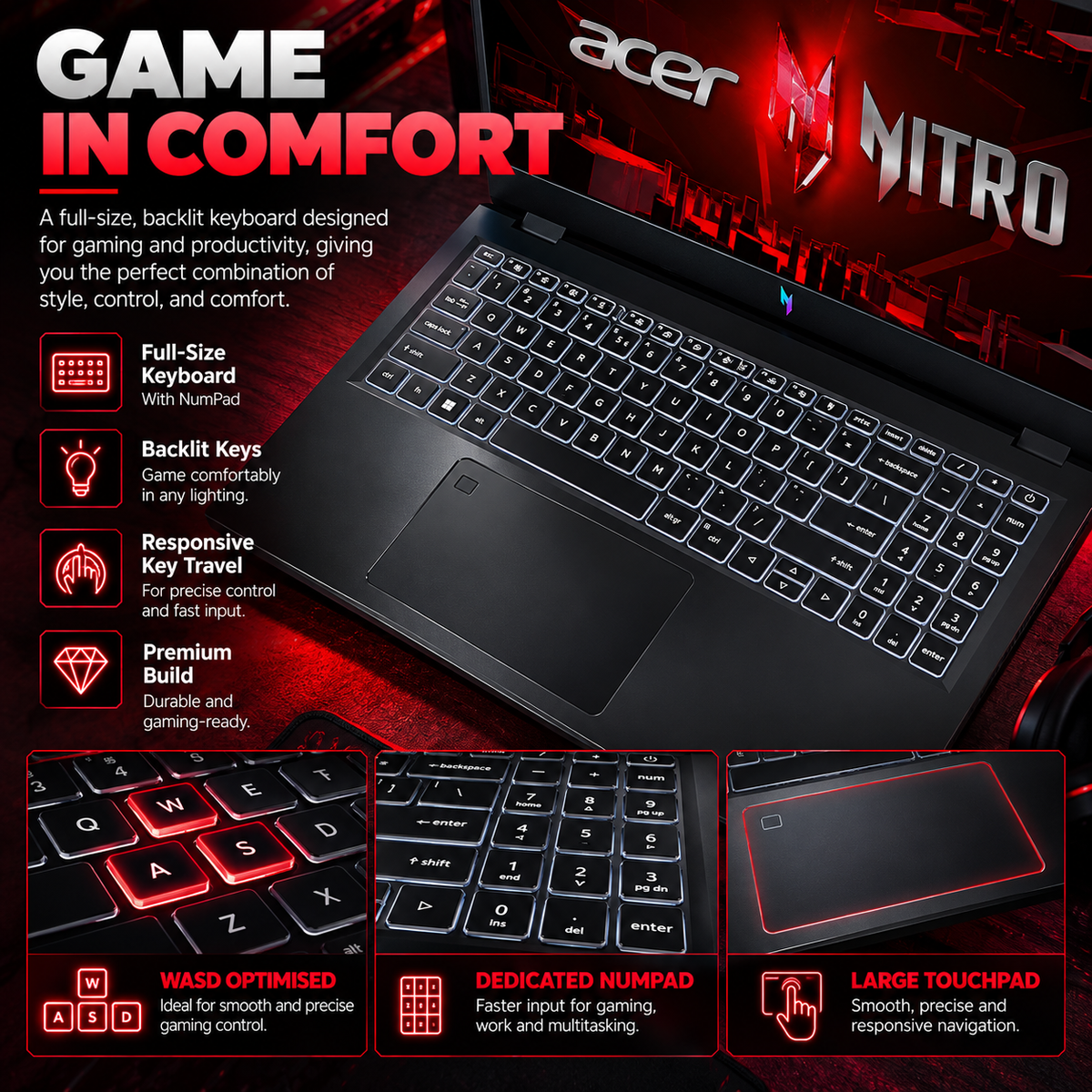 Acer Nitro V Gaming Laptop – Core i5, RTX 4050, 144Hz